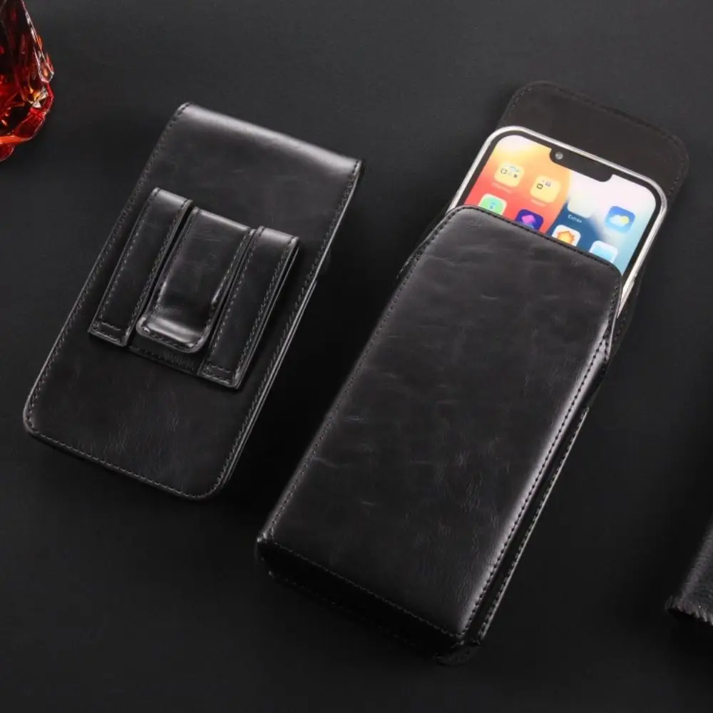 

Solid Color Leather Belt Clip Phone Case Vertical Cards Holder Magnetic Waist Bag Waist Case Waterproof Phone Belt Hanging Pouch