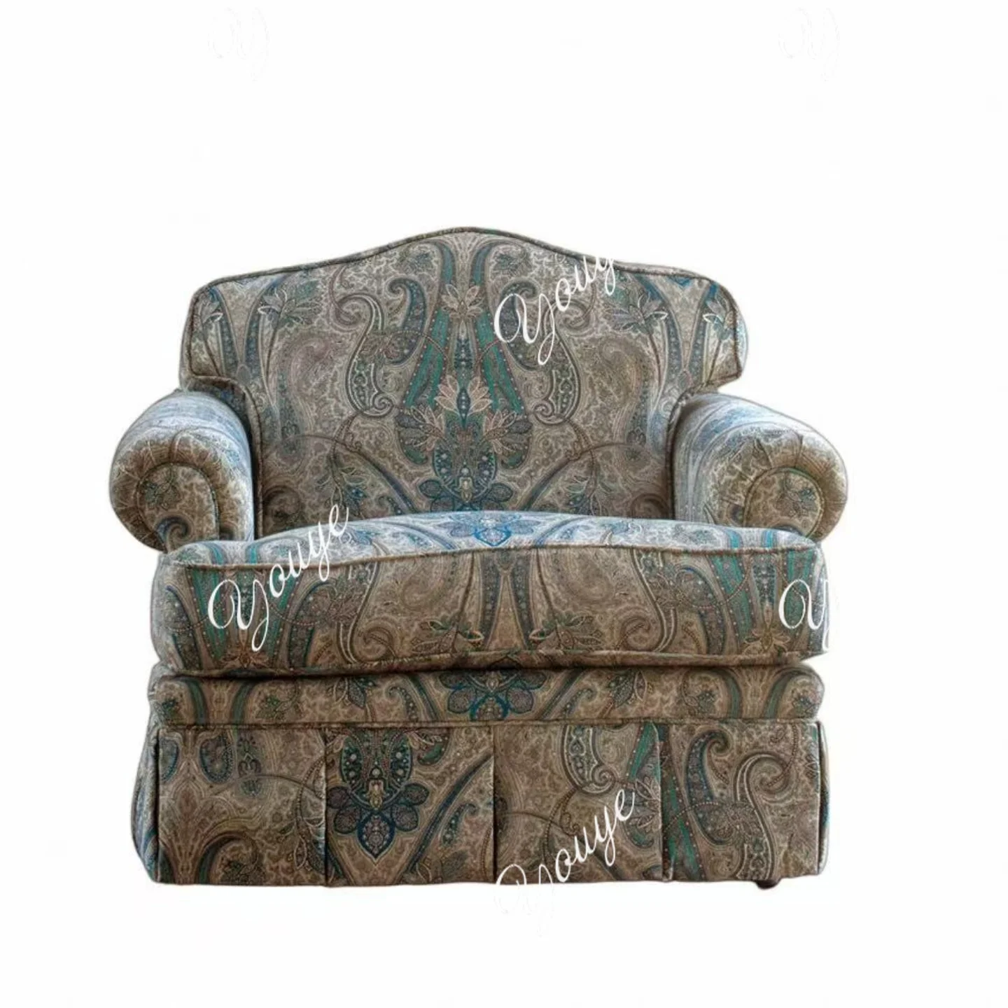 Sofá retro de estilo americano y británico para sala de estar, dormitorio, tela francesa de madera maciza, villa de alta gama, respaldo alto