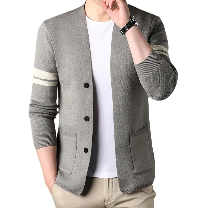 2023 Spring Autumn New Solid Color Fashion Long Sleeve Sweater Cardigan Man High Street Casual Pockets Button All-match Outwear