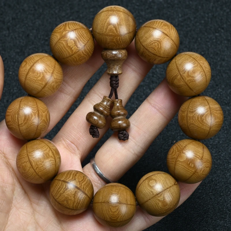 Men's 20mm Natural Six-Wood Bracelet with Nine-Dragon Pattern Protecting Bead and Running Ring for Meditation and Prayer