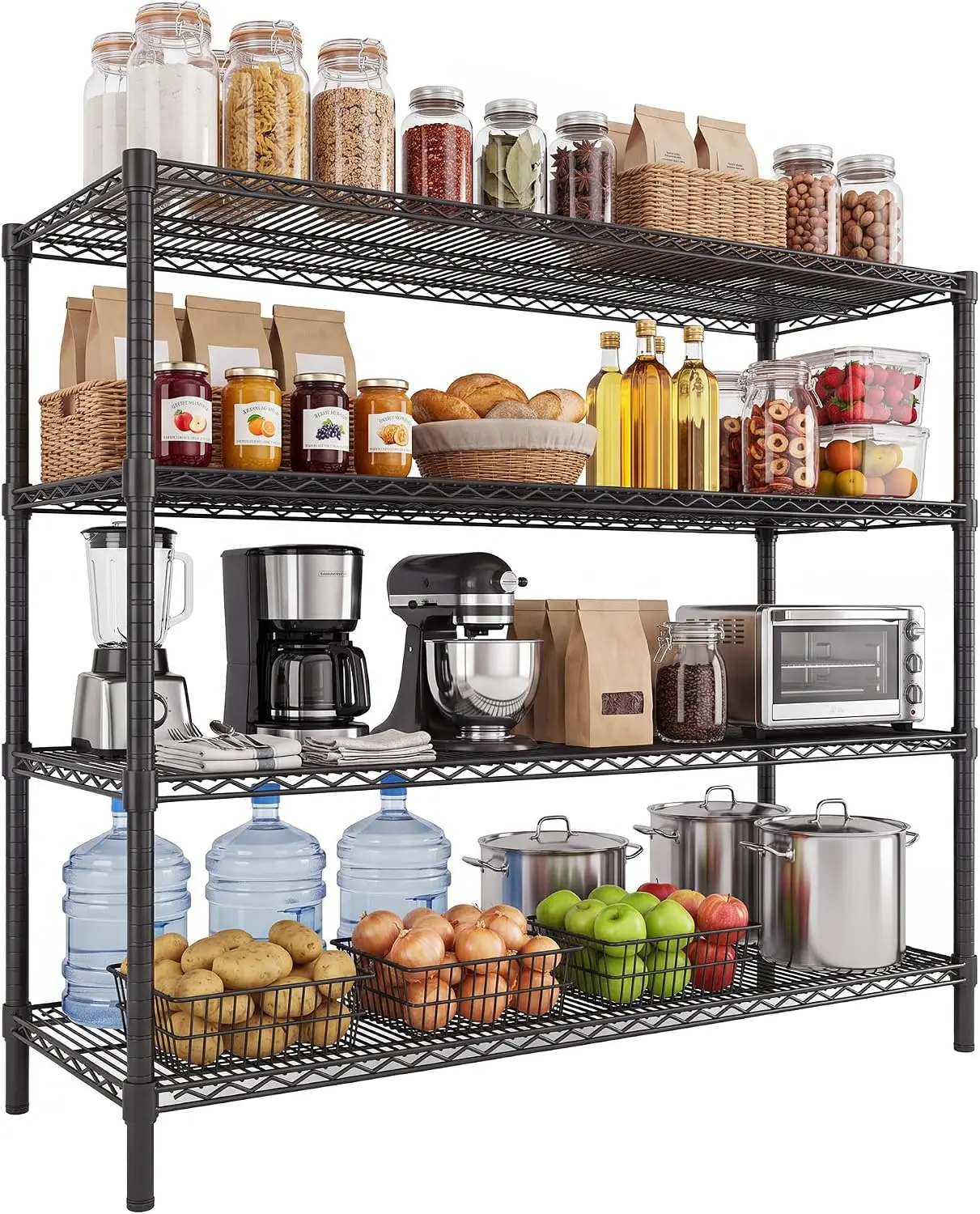 Tacleekii 4-Tier 5-Tier Heavy Duty Metal Shelving Adjustable Wire Storage Rack, Carbon Steel Shelves for Garage Basement Pantry