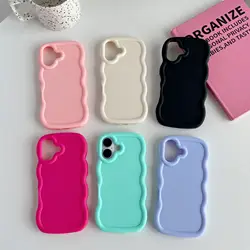New Wave Pattern Cases for iphone 16 Pro Max 16 Plus Macaron Phone Case Cartoon Sticker Doll DIY Simple Color Material Shell