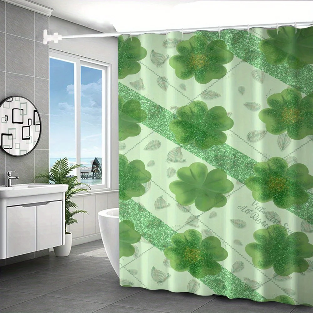 

1 шт. вертикальная занавеска для душа с зеленым листом, полиэфирная ткань, можно стирать в машине, с крючком, подходит для украшения ванной комнаты