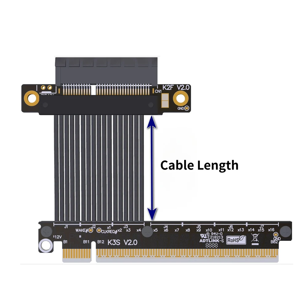 PCIe 5.0 X16 To X4 Riser Ribbon Cable 128Gbps Stable Signal Extension Adapter 90°/180°/270 Angle Bracket 1U Server GPU Extender