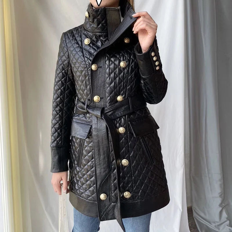 2023 New Real Leather Jacket Women Sheepskin Jacket Coat New Autumn Winter Casual Mid-Length Double-breasted Trench Co