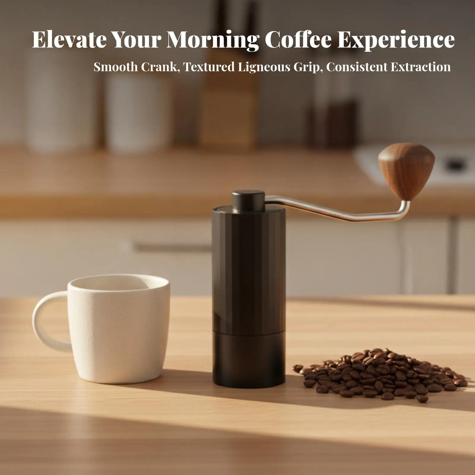 Mini Manual Coffee | Compact Cylindrical Body, Wood-Grain Handle, for Travel