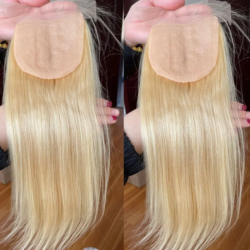 Fechamento de renda superior de seda em linha reta cinza loira base de seda cabelo humano fechamento de renda com cabelo de bebê 4x4 cabelo humano virgem brasileiro 613 #