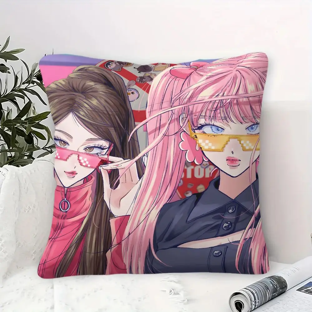 Y2K Pink Twin Pony Pixel Shades Throw Pillow Cushion Accent Pillow 45×45cm Includes Pillow Core Teen Bedroom Sofa Decor Cushion