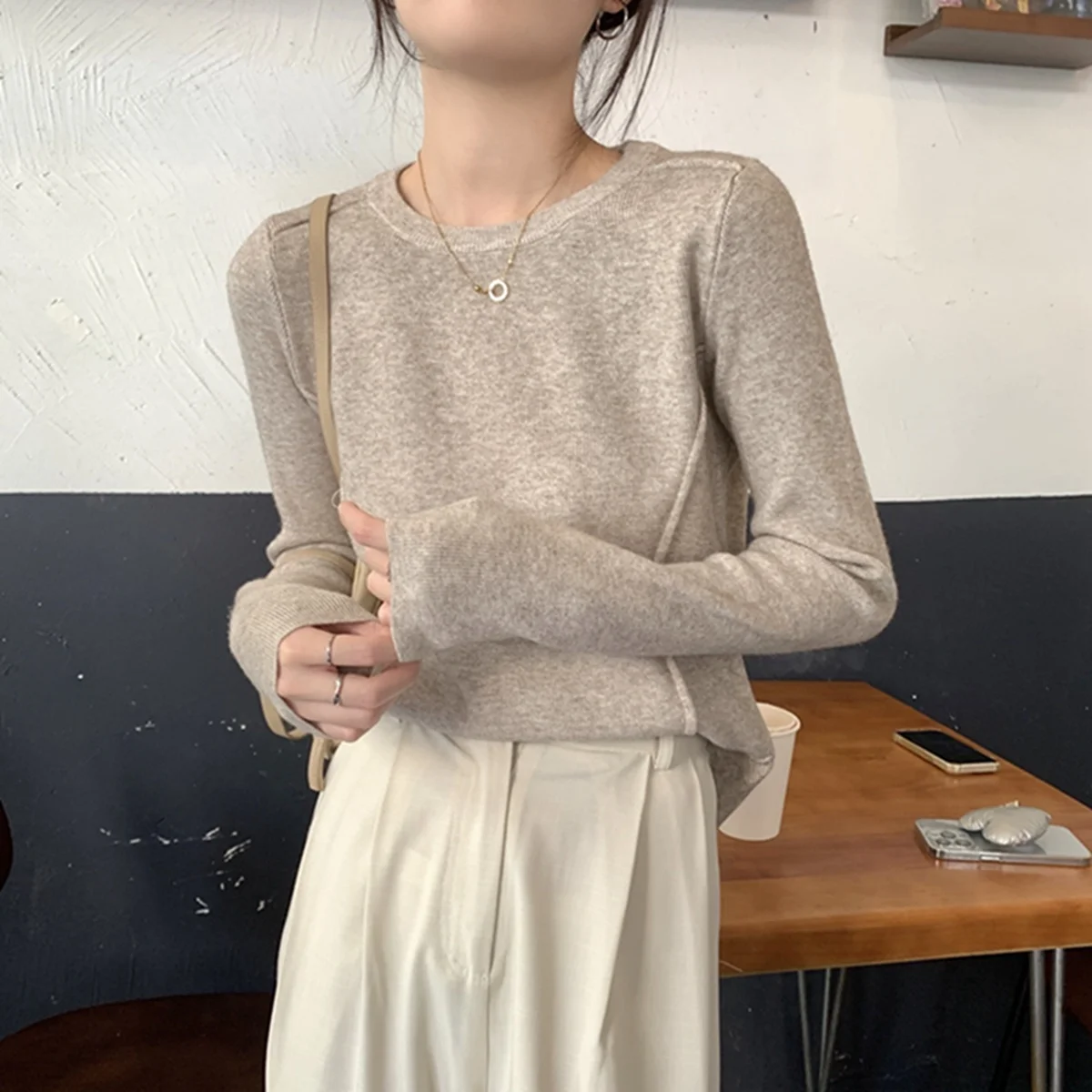 

Autumn Winter Korean Round Neck Inner Tops Women Slim Fashion Basic Knitting Sweaters Female Soft Comfortable Knitted Jumpers