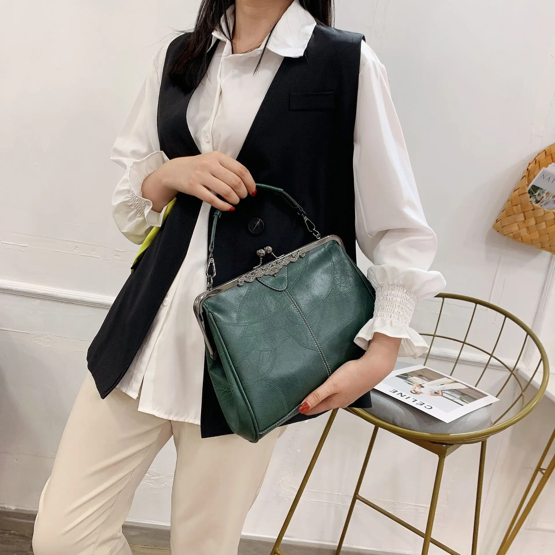 Vintage Simple Style Women Shoulder Bag High Quality PU Leather Lady Crossbody Bag Fashion Boston Design Handbag Tote Purse