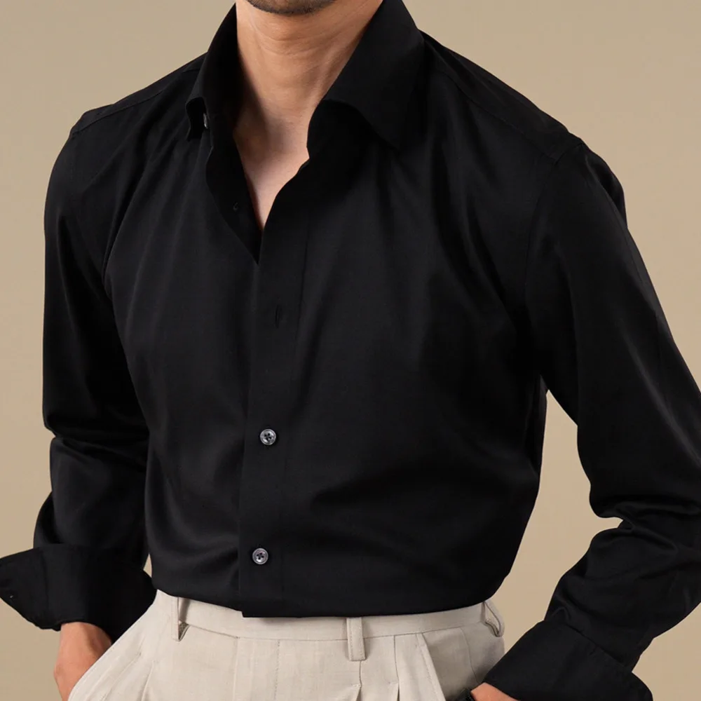 Italian Shirt Men Dress Black White Shirt Men Long-sleeved Autumn Casual Business Formal Dress Men Shirt Camisa Social Masculina