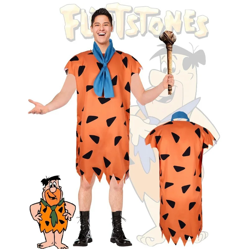 

Adult Primitive Savages Costume Movie Fred Flinstones Stone Age Indian Cosplay Halloween Carnival Inflatable Big Stick