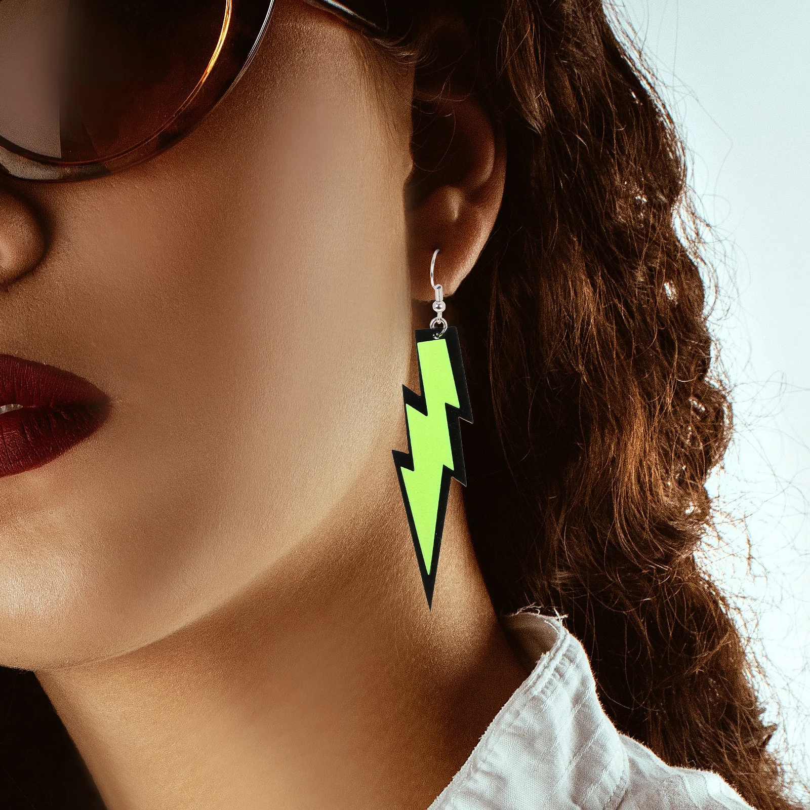 1 Set 1 Set 80er Jahre Retro Party Outfit Neon Spitze Stirnband Ohrringe Halskette Armband Handschuhe Beinlinge für Tanzkostüm Frauen Glow