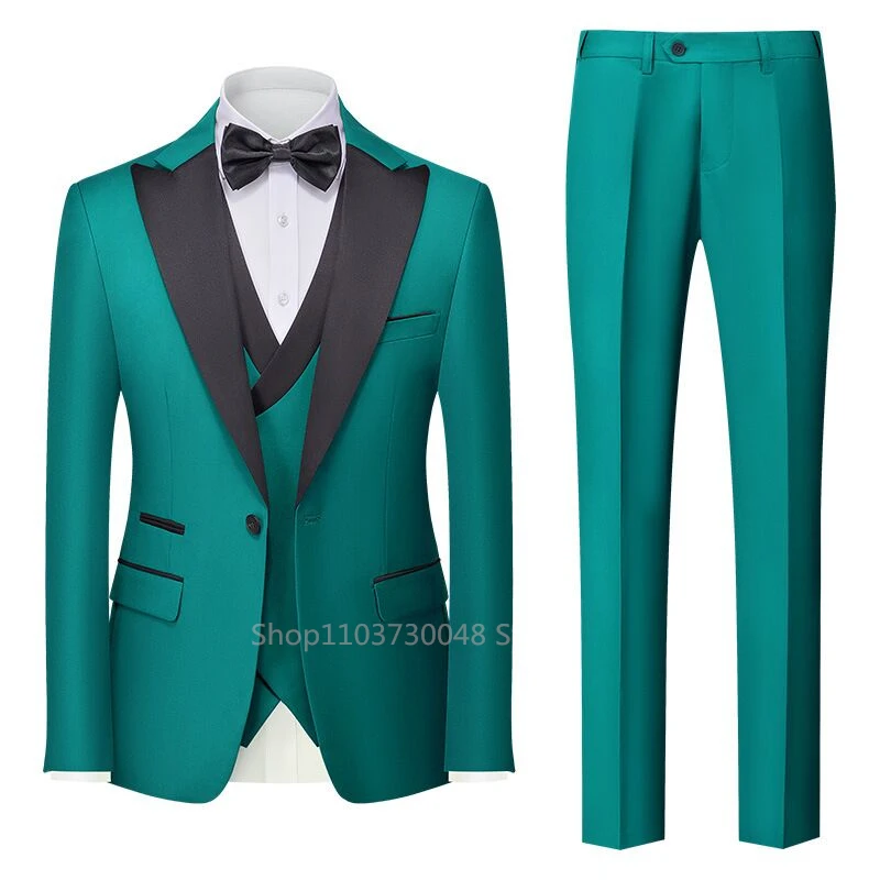 

Formal 3 PCS Wedding Men Suits Slim Fit Peak Lapel Single Breasted Blazer Vest Pants for Business Groom Tuxedos Costume Homme