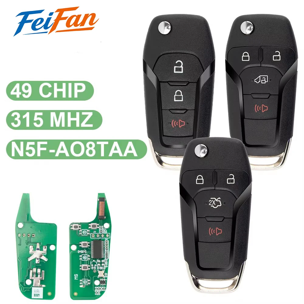 FeiFan N5F-A08TAA ID49 Chip 315Mhz Car Remote Key For Ford Escort Fusion F150/F250 2013-2016 Transit Connect 2019+Auto Flip Fob