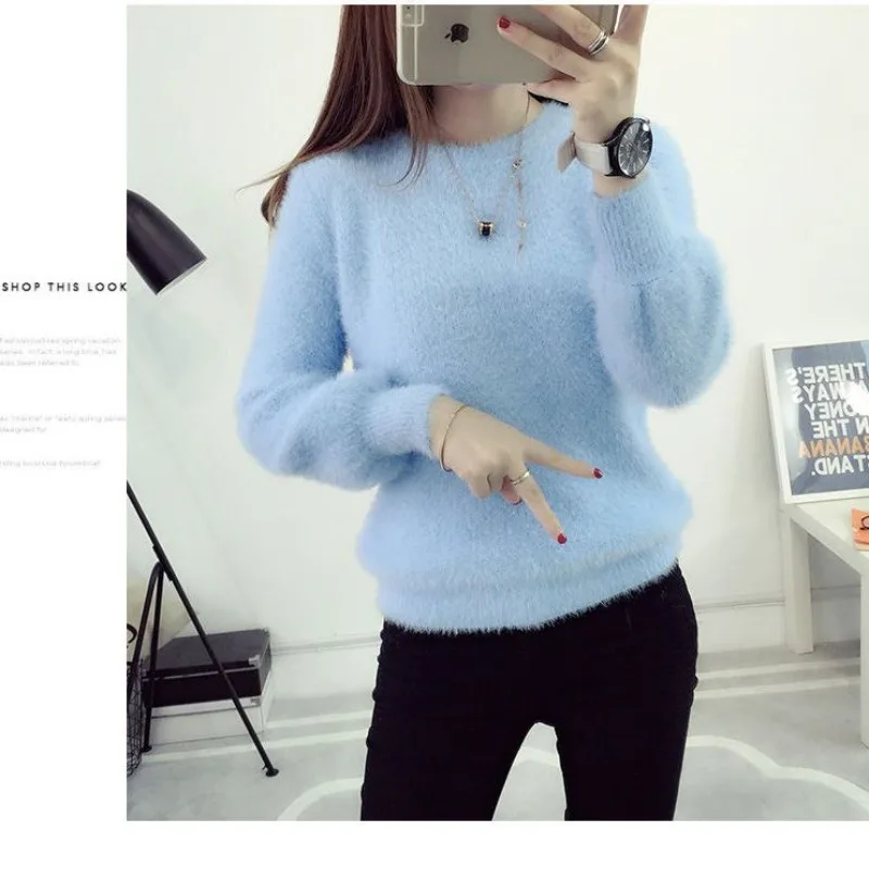 Autumn and Winter Women's Pullover Round Neck Long Sleeve Lantern Sleeve Solid Color Lace Loose Fit Fashion Casual Knit Tops