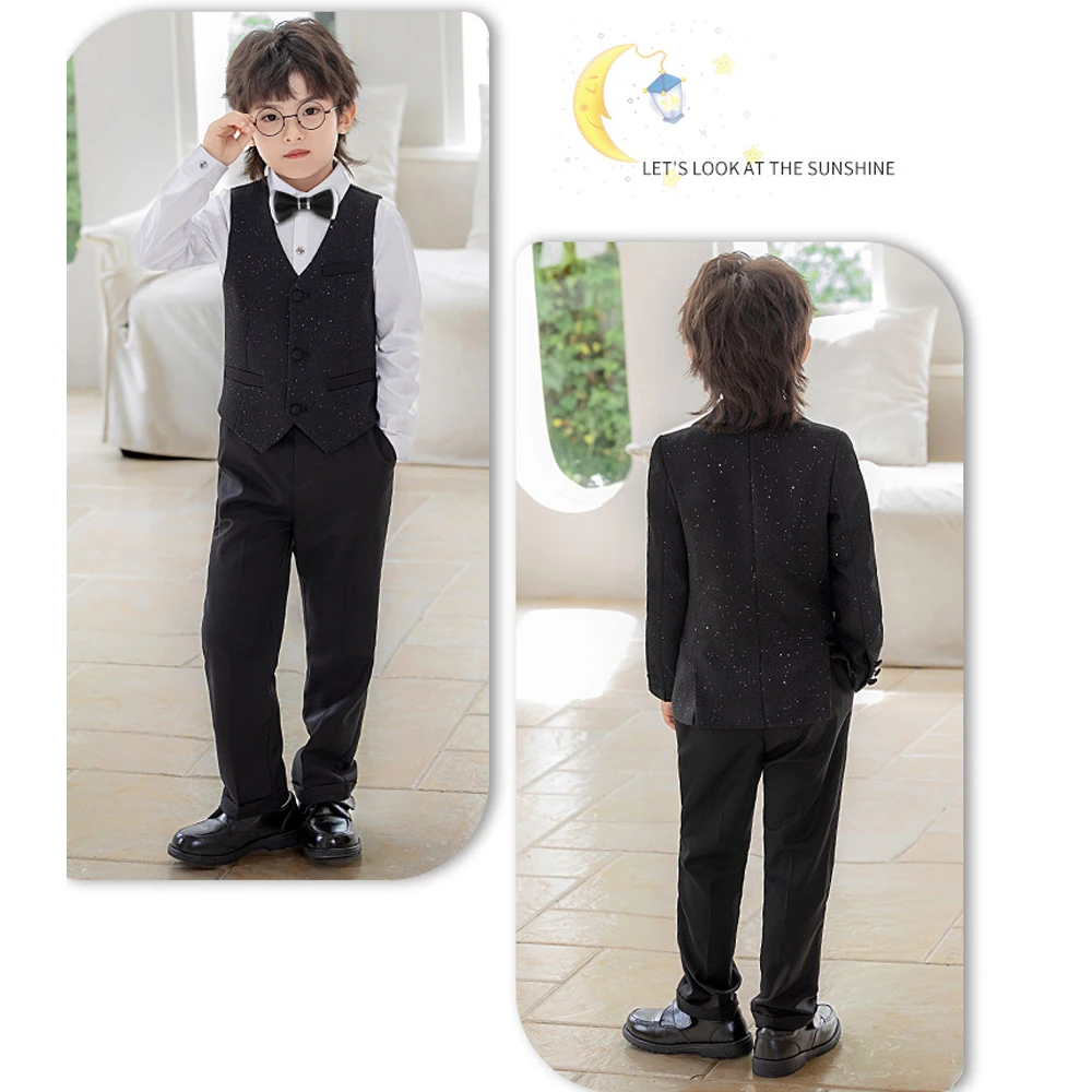 LOlanta Boys Sequins Formal Suits Kids Tuxedo Blazer Jacket Pants Vest Bowtie Set Children Wedding Party Costume Cloth