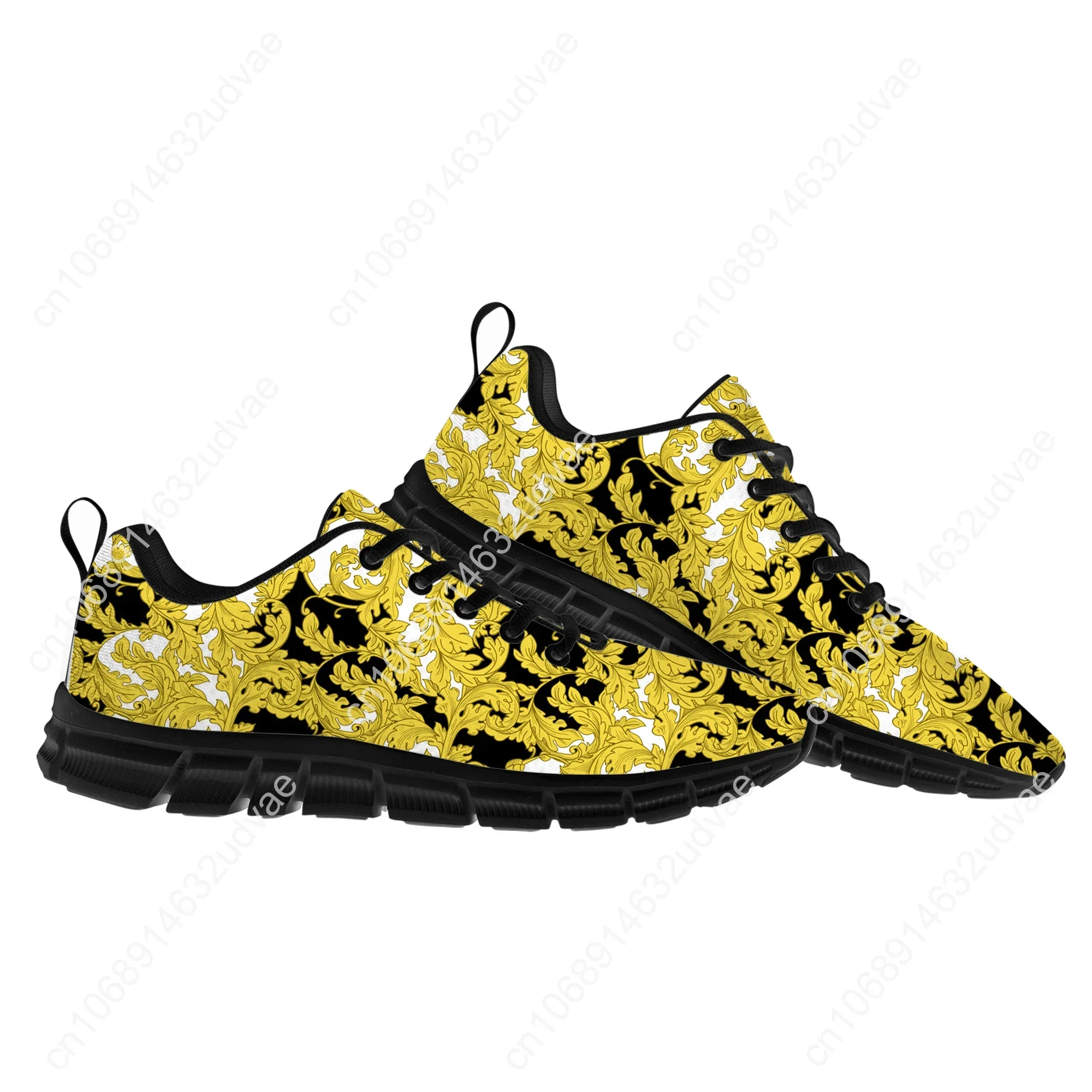 Luxury Golden Floral Prints Sports Shoes Mens Womens Teenager Kids Children Baroque European Sneakers Casual Custom Couple Shoes