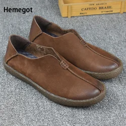 Retro Men's Leather Casual Leather Shoes Tendon Sole Slip-On Loafers Soft Sole Soft Surface Peas Shoes Men's Driving Shoes