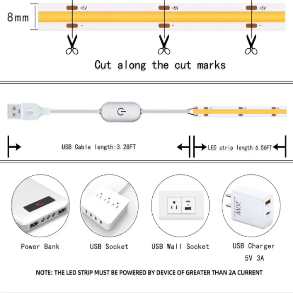 

DC 5V LED Under Cabinet Light USB Powered Dimmable Control LED Lights Strip Flexible Tape 60LEDs/m LED Strip Light