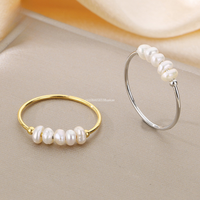 Simulated Freshwater Pearls Gold Color Stainless Steel Waterproof Thin Index Finger Ring for Women Plated Charm Jewelry кольца