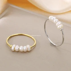 Simulated Freshwater Pearls Gold Color Stainless Steel Waterproof Thin Index Finger Ring for Women Plated Charm Jewelry кольца