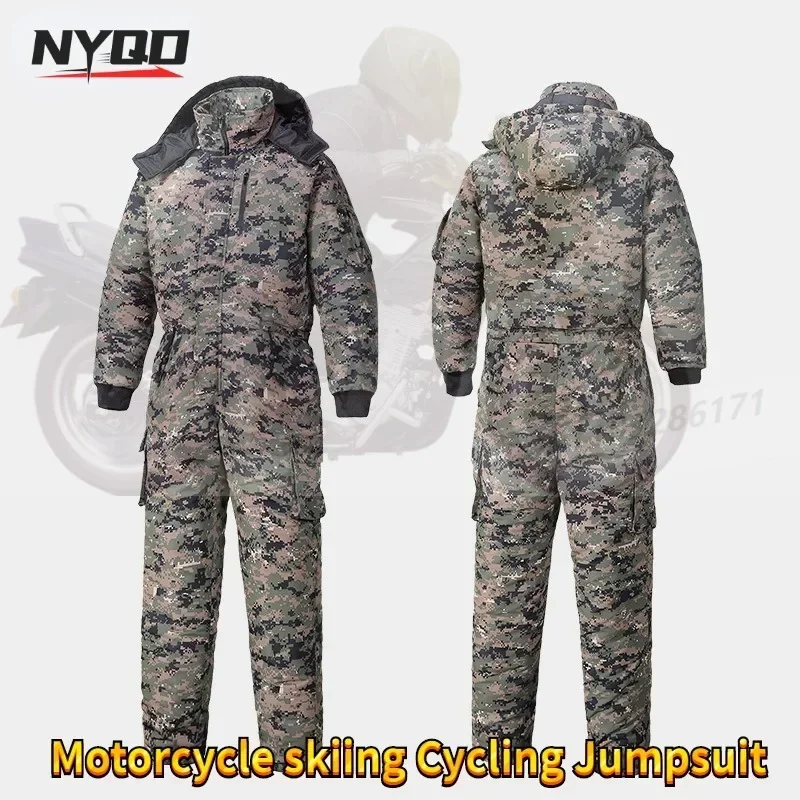 

Winter Waterproof Jumpsuit Men Women One-Piece Ski Down Parka Jumpsuit Outdoor Sports Camouflage Jacket Warm Hooded Overalls