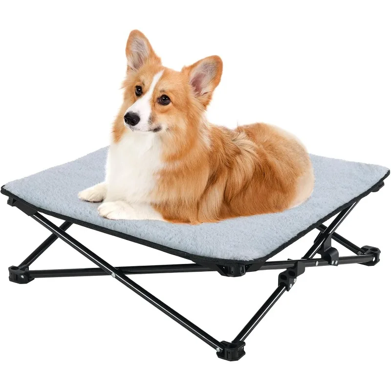 Foldable Elevated Dog Bed, 2 in 1 Portable Dog Cot with Removable Reversible Cotton Pad, Travel Outdoor Raised Dog Bed