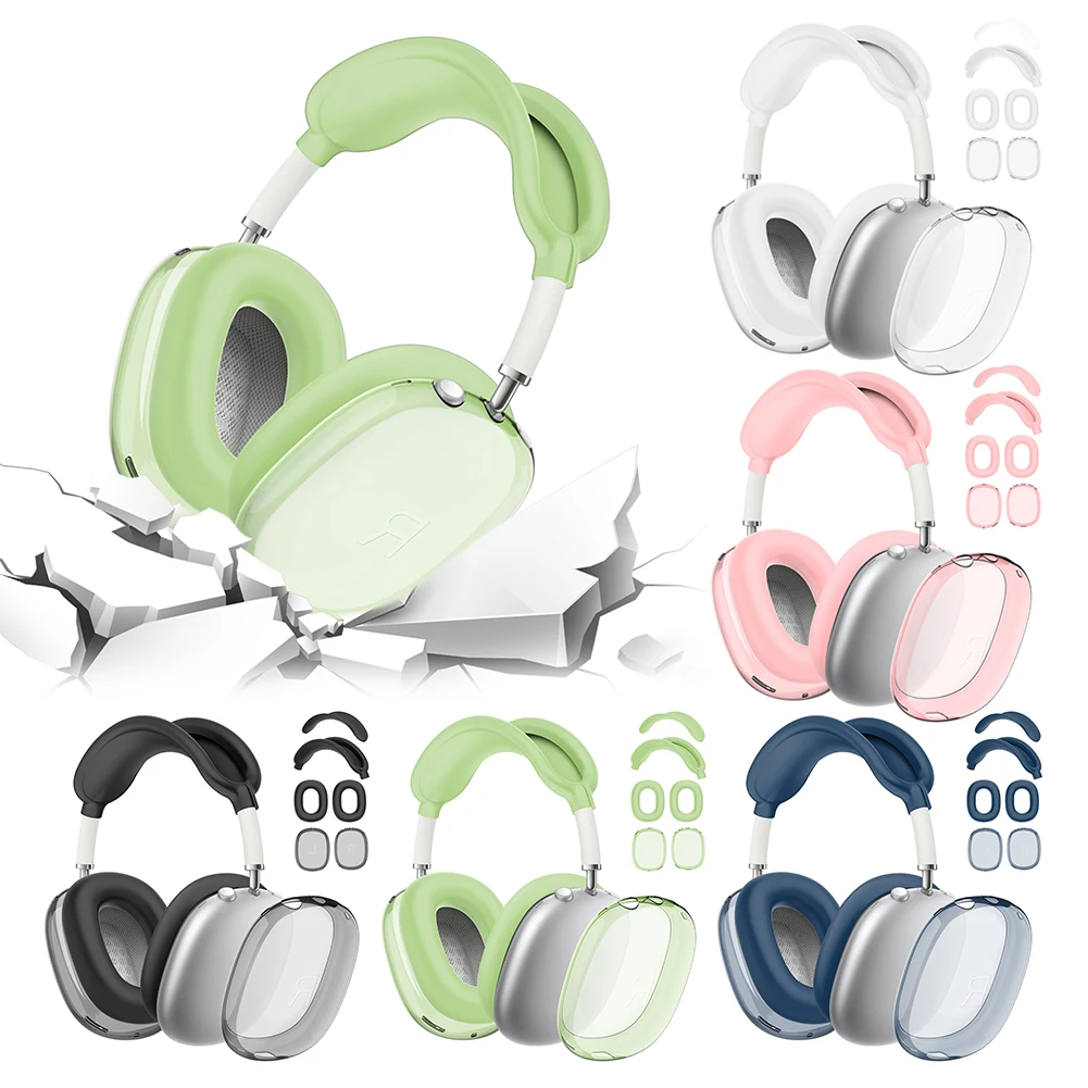 4-in-1 Silikon + TPU Klare Schutzhülle Kratzfeste Weiche Transparente Abdeckung Wasserdichter Schutz für AirPods Max Kopfhörer