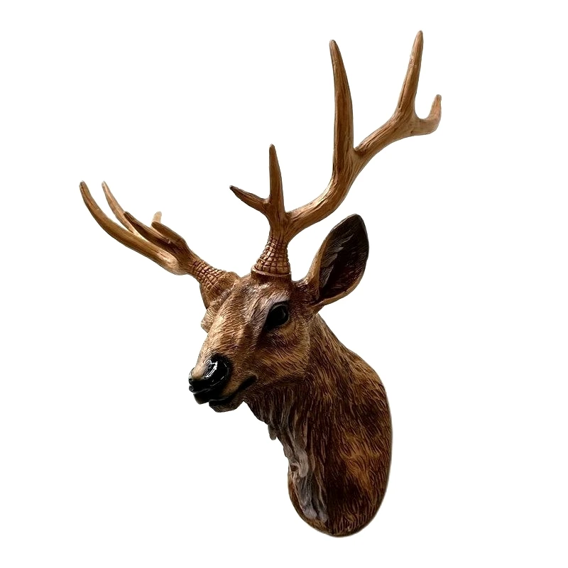 

Wall Amounted Elk Sculpture Hanging Resin Deer Head Statue Ornament Vintage Sitting Room Decor Corridor Art Pub Animal Handcraft