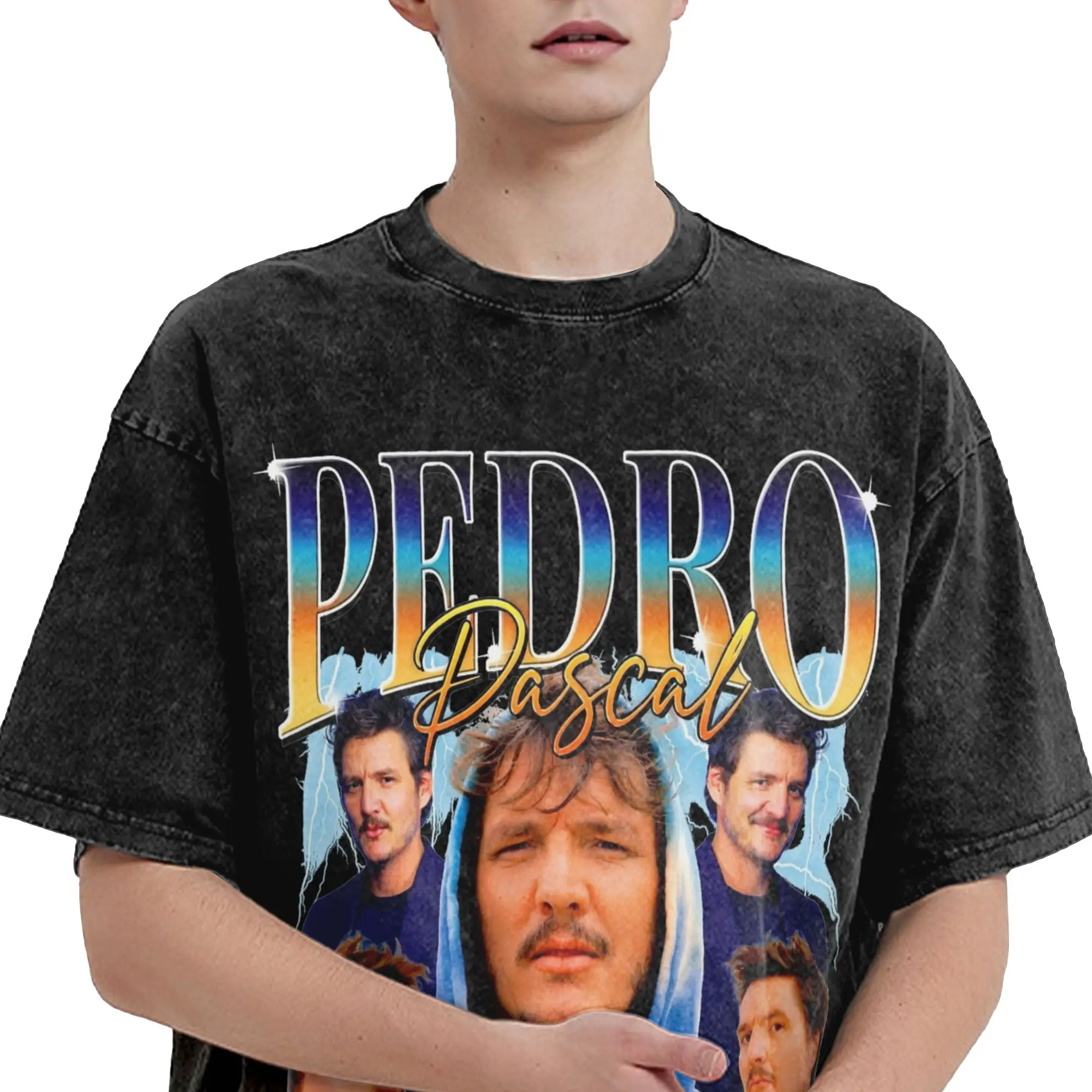 غسلها تي شيرت بيدرو باسكال الهيب هوب ريترو تي شيرت الشارع الشهير 100% القطن الجرافيك مطبوعة بلايز تي شيرت الرجال النساء