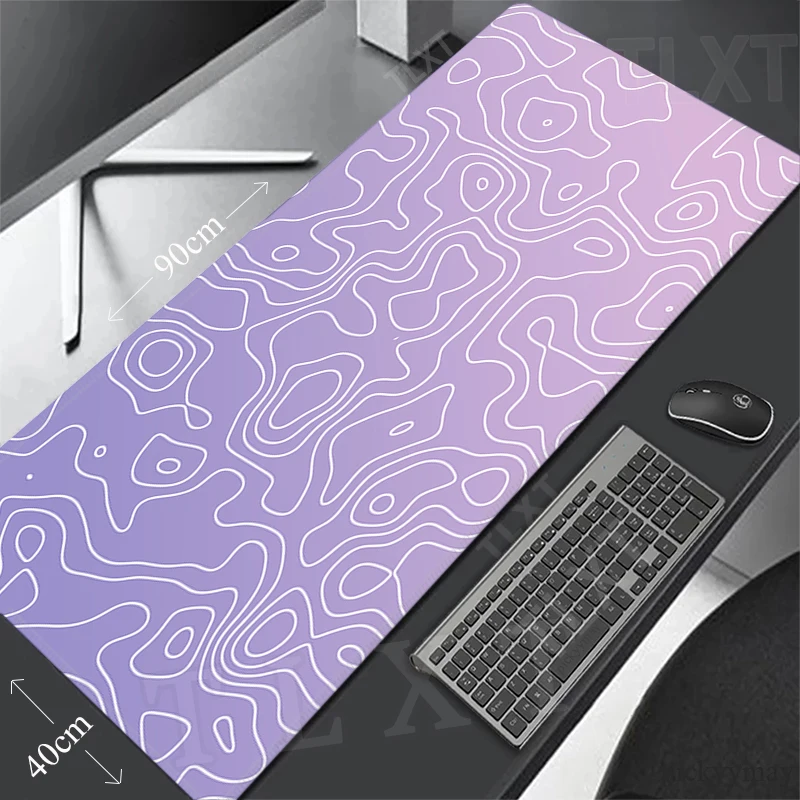 grande gaming mouse pad com linhas topograficas computador mousepad tapete de teclado grande gamer desk mats roxo 100x50cm 01