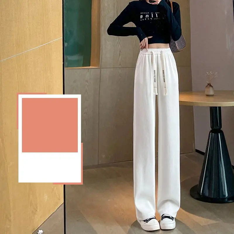 Loose Casual Solid Color Drawstring Pants for Female Autumn Fashion All-match High Waist Wide Leg Trousers Women's Clothing