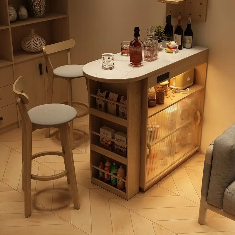 Solid wood Nordic bar table, retractable integrated, household dining side cabinet, small apartment living room island dining ta