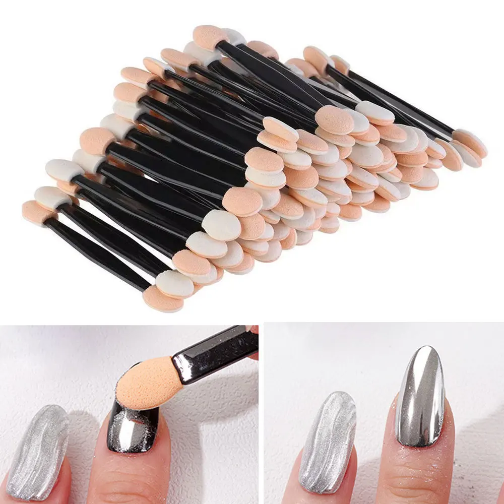 100/200/300/500Pcs Dual End Sponge Chrome Nail Powder  Brush Disposable Eyeshadow Makeup Brush Chrome Nail Powder Applicator 5cm