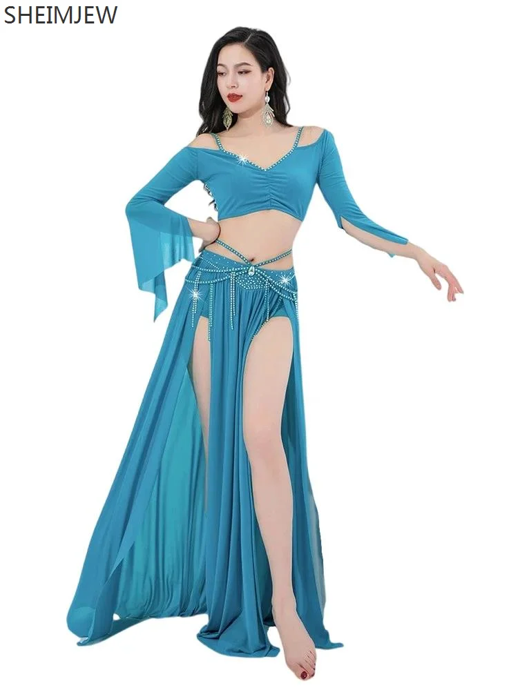 

New Simple And Elegant Mesh Showing Costume Sexy Side Slit Belly Dance Competition Dance Costumes Oriental Dance Tassel Dresses