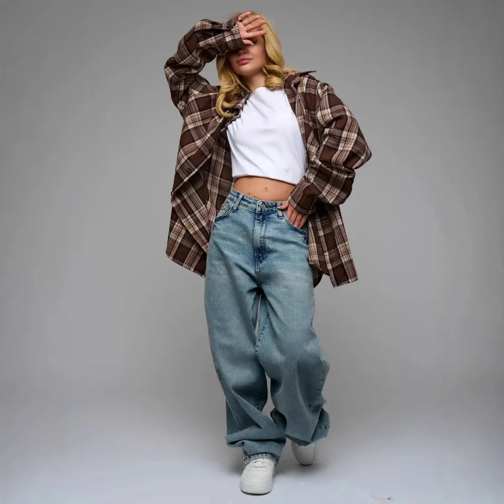 Women Y2k Low Rise Baggy Jeans Loose Fit Boyfriend Straight Wide Leg Jeans Trendy Stretch Long Denim Pants Vintage Streetwear