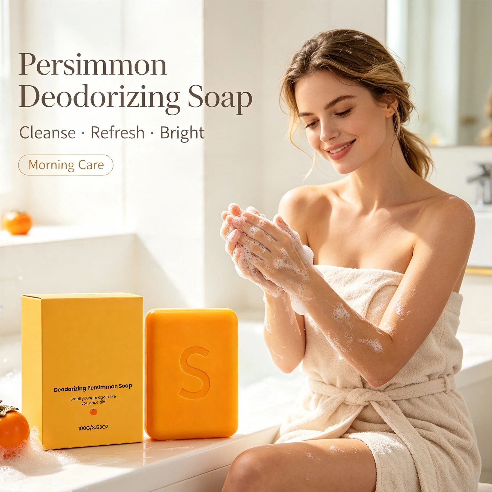 Persimmon Soaps Remove Body Excess Oil Body Odor Removal Moisture Non Tight Deep Cleaning Dirt Long Lasting Scent Soothe Skin