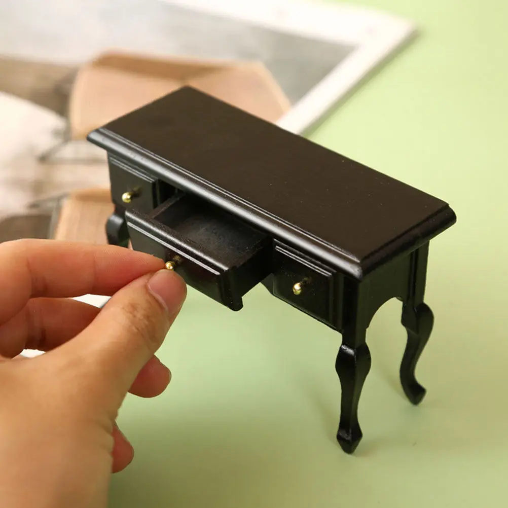 Mini Wooden Writing Desk Dollhouse Furniture Small Study Room Accessory Miniature School Desk Dollhouse Decoration