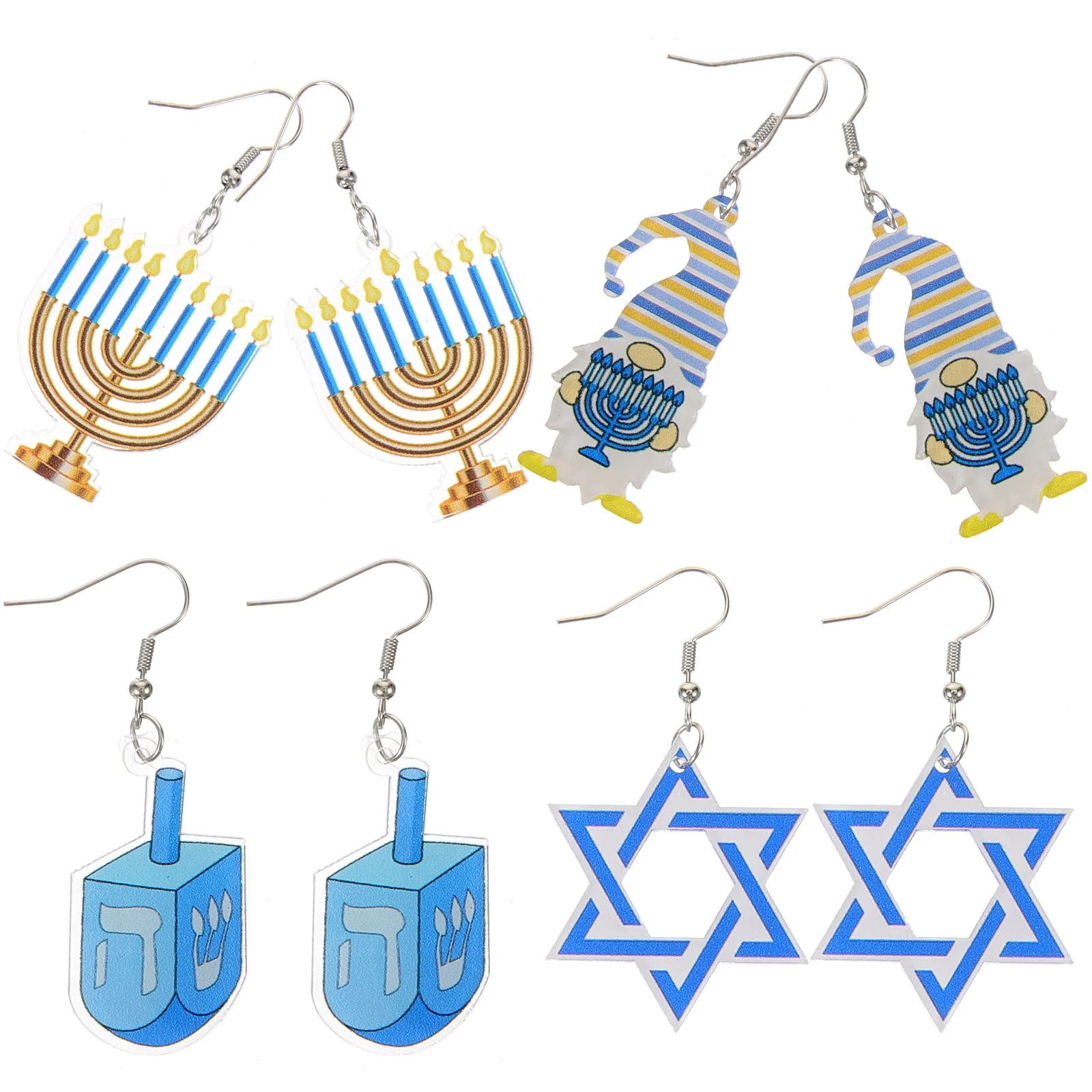  4 Pairs Hanukkah Earrings Christmas Tree Six Pointed Star of David Drop Holidayqbee