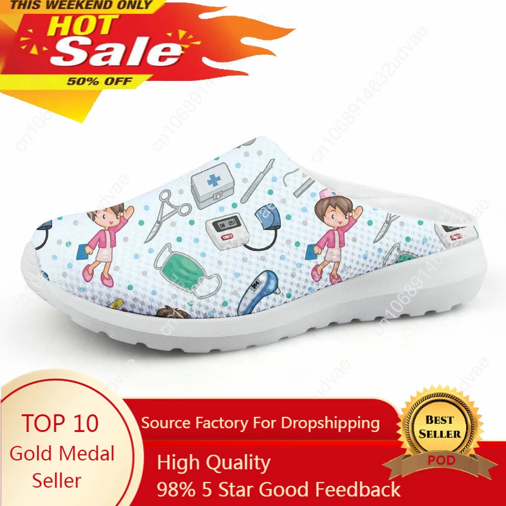 Cute Cartoon Nurse Print Air Mesh Sandals Women Summer Casual Breathable Slip On Shoes Beach Slippers Zapatos Mujer