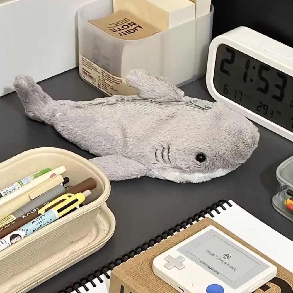 Duck/Shark/Turtle Pen Bag Large Capacity Pencil Case Multi-functional torage Bag Plush Stationery Organizer Pen Box