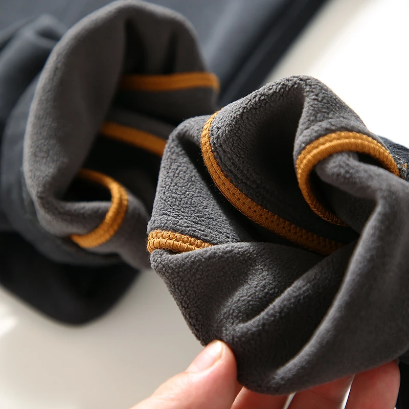 Ae Thiened Fce Lined 3D Tailored Men's Casual Trousers Faionable Urban Long Pants Autumn Winter Warm Cuffed Sweatpants