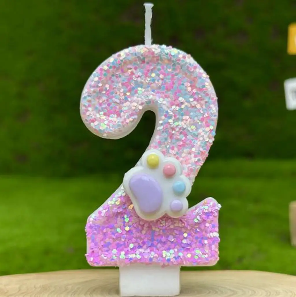 Farbverlaufsfarbene Pailletten, Hundepfoten, digitale Geburtstagskerzen, Kuchen, Party-Dekoration, Geburtstagsfeier, Hochzeitsgeschenke, Jungen und Mädchen