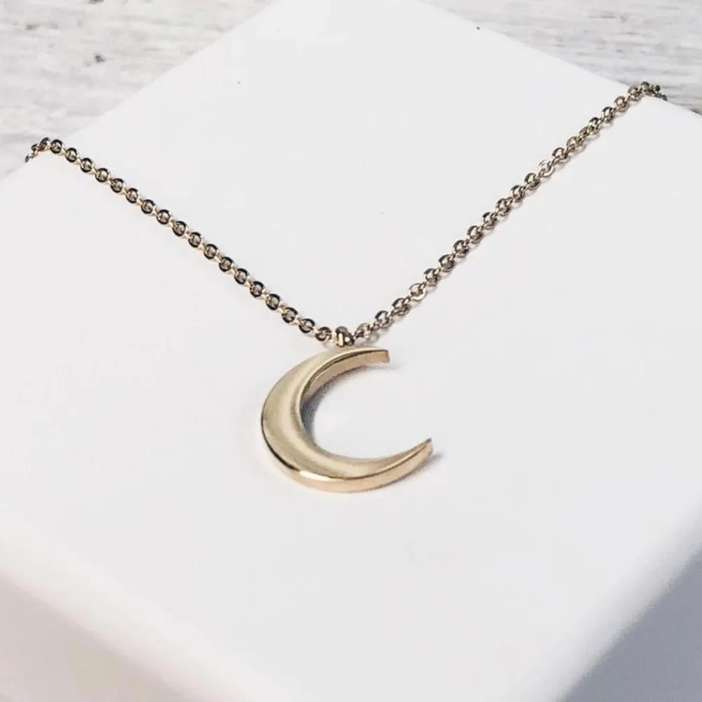 Half Moon Necklace Silver Colour | Delicate Crescent Moon Pendant Necklace Available in 3 Colors
