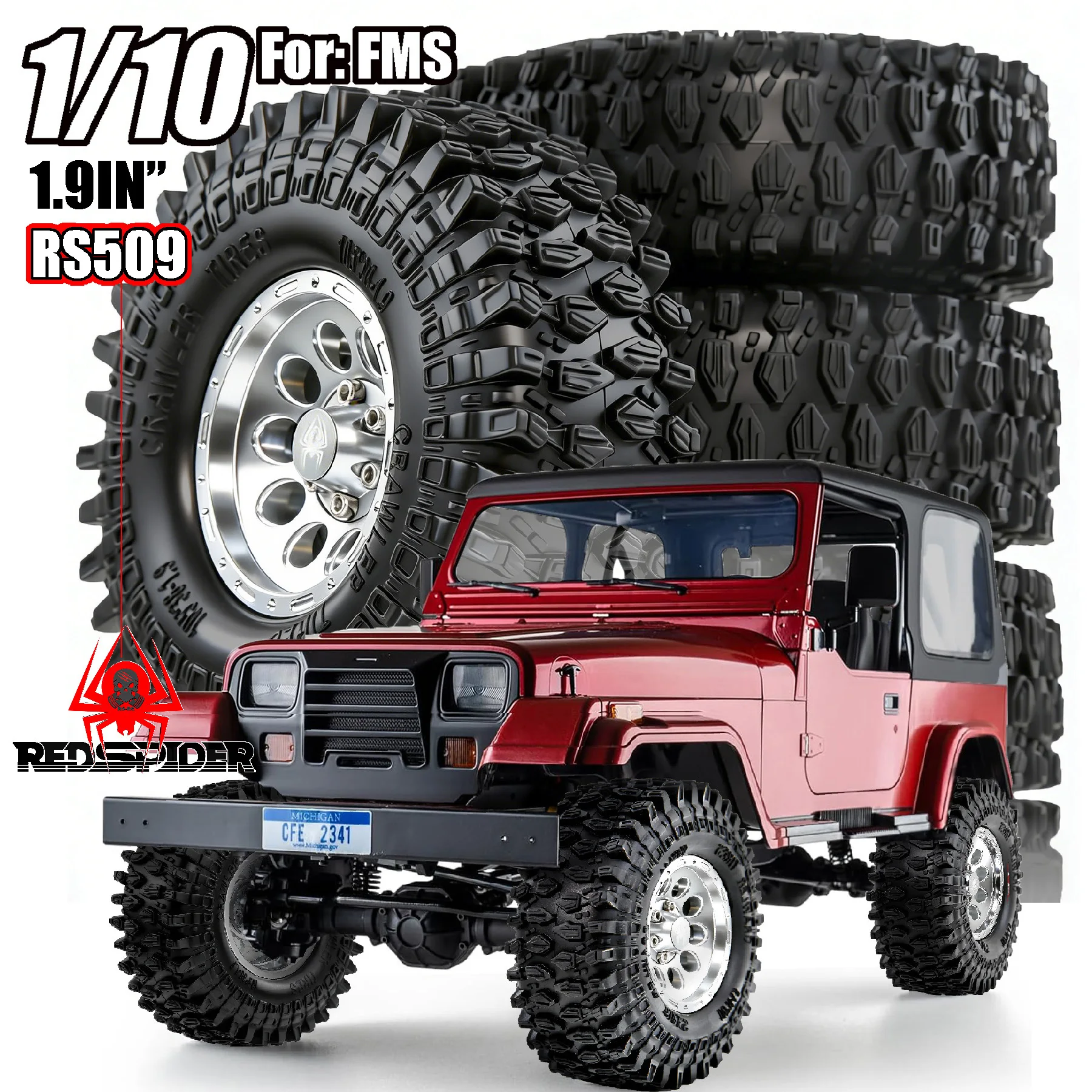 RED SPIDER 4pcs 1.9'' Beadlock Wheels and Tires Rim  for 1/10 Traxxas TRX4 TRX6 Axial Scx10 Axi03007 90046 RC4WD D90 D110 SCX10