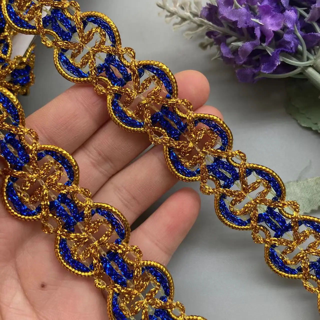 2 Meters  Blue Sequin Gold Lace Trims Big Wide Sewing Hat Curtain Dress Accessory Diy Handmake Craft Wedding Fabric Decoration