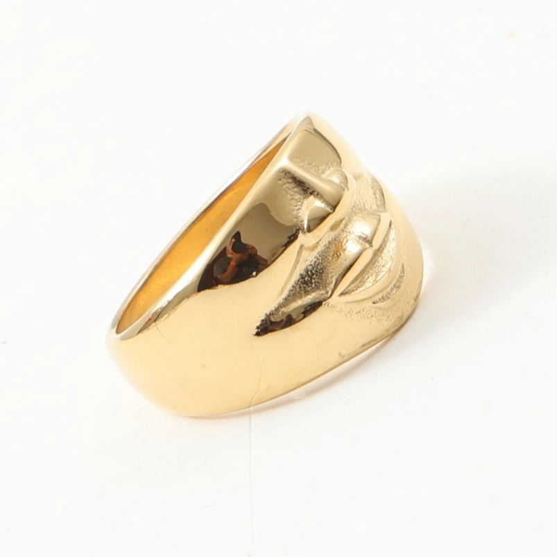 High End PVD Mask Shaped Ring Stainless Steel Ring for Women Gold Plated Jewelry