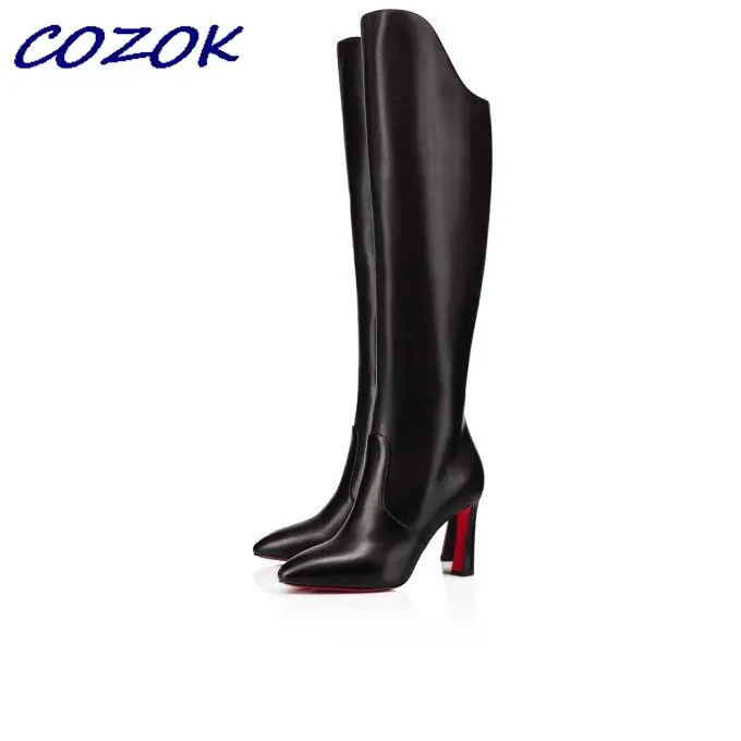 Calfskin boots  Cashmere wool boots shoes inside top hybrid sheepskin botas para mujer DE moda leather boots women