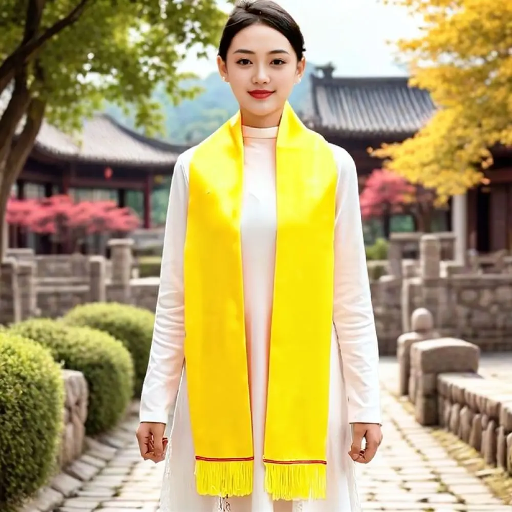 Elegant Yellow Satin Sash For Family Heritage Rituals Custom Name Embroidery High Grade Ancestral Worship Memorial Wrap